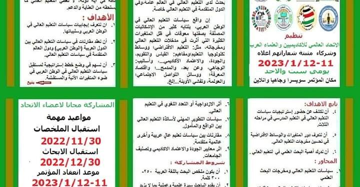 د ابراهيم كلوب لإضاءات مؤتمر سياسات التعليم العالي في الوطن العربي سيعقد في سويسرامن11-12شباط2023